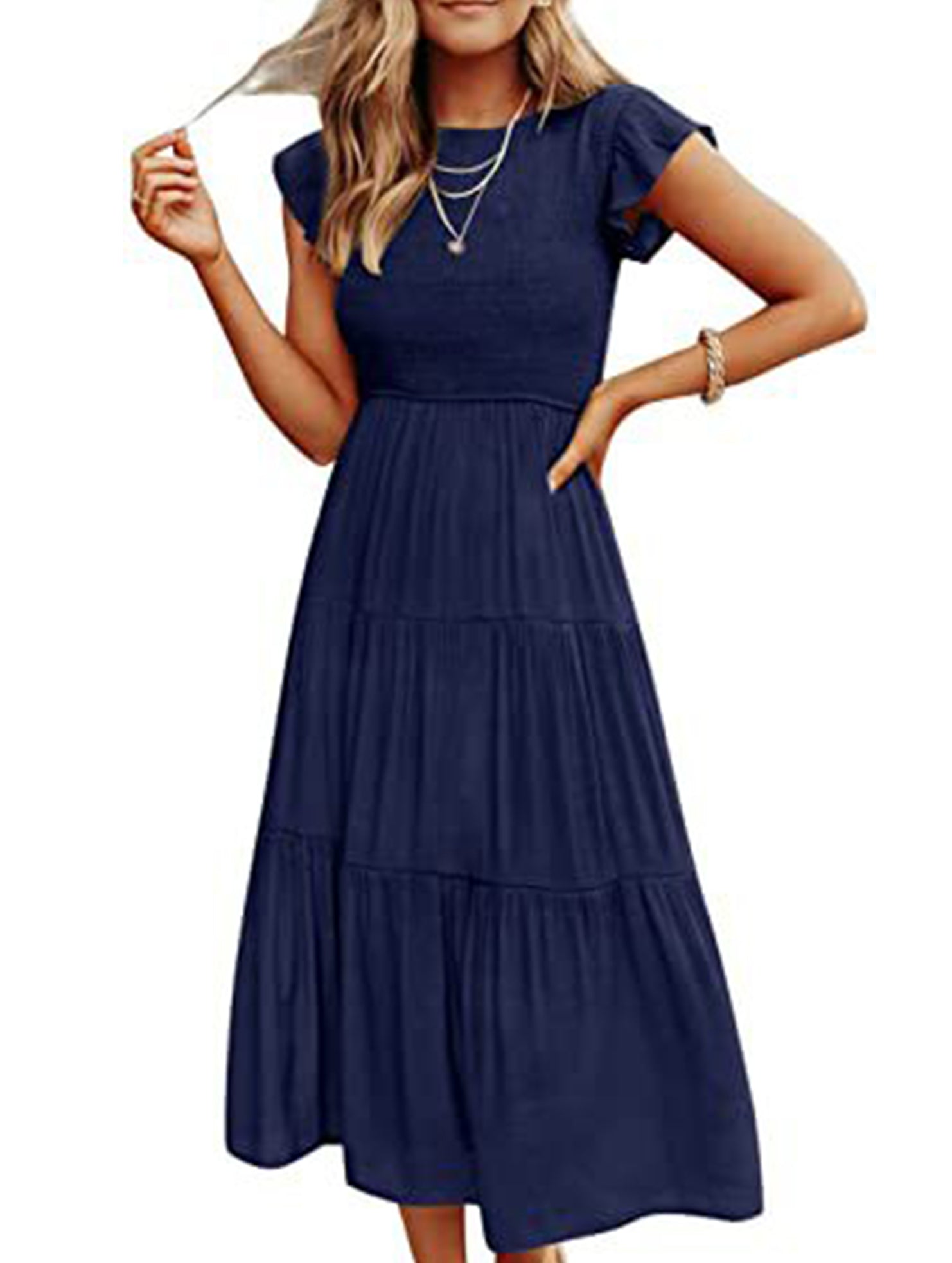 Solid color cross-border sleeved dress