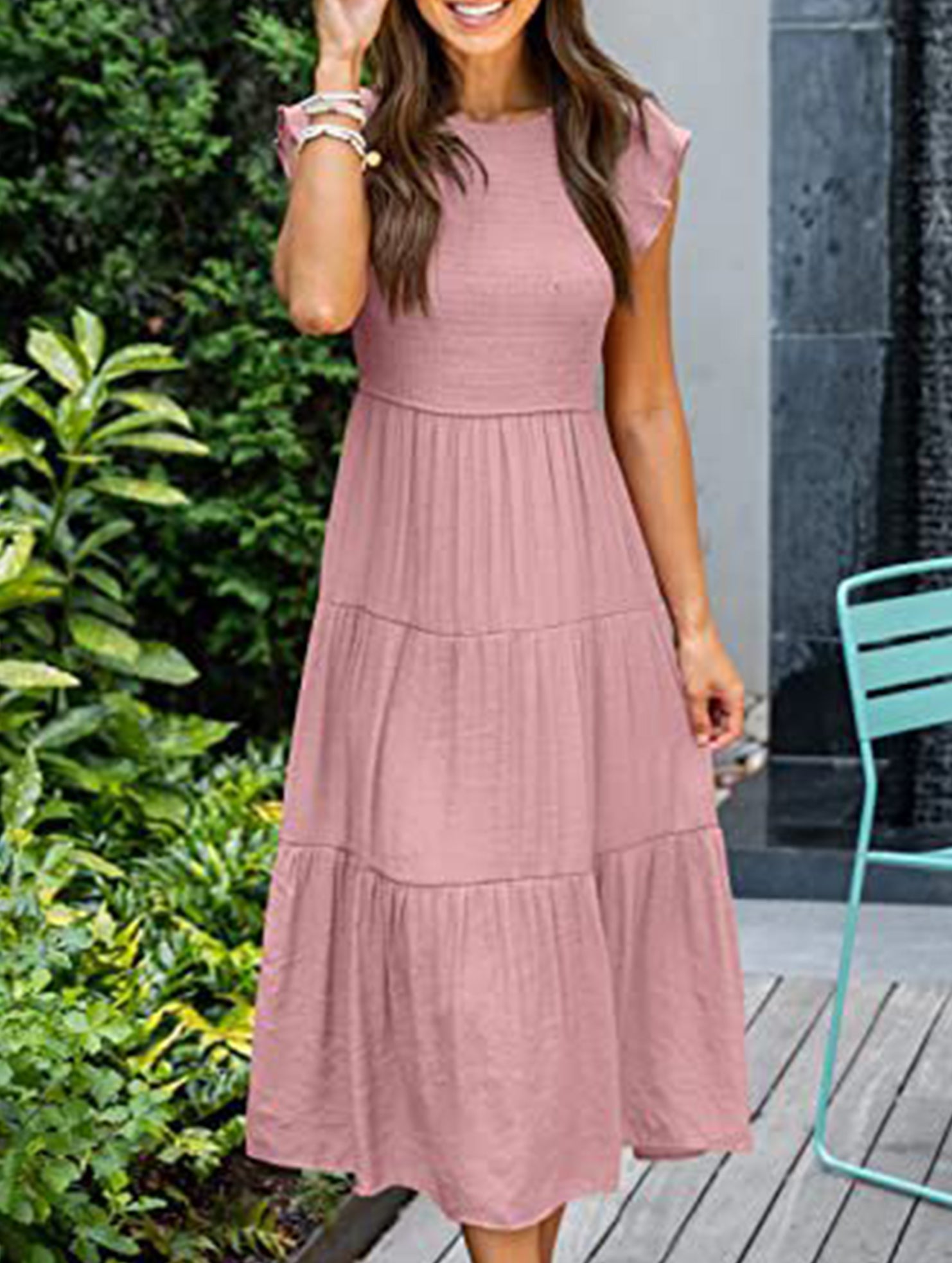 Solid color cross-border sleeved dress