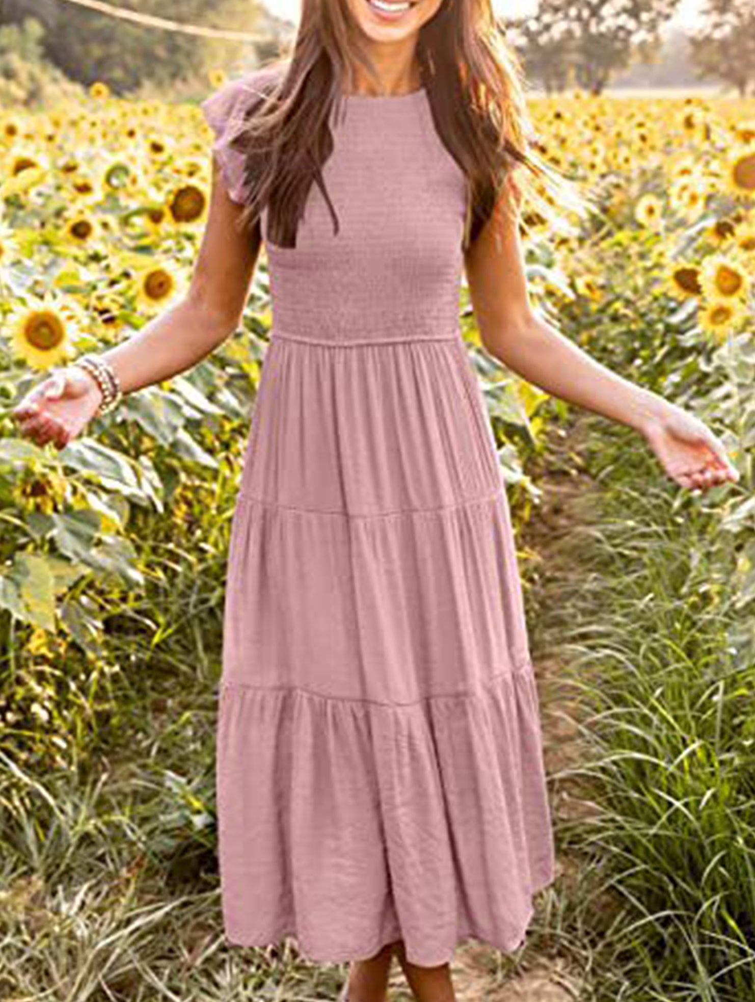 Solid color cross-border sleeved dress