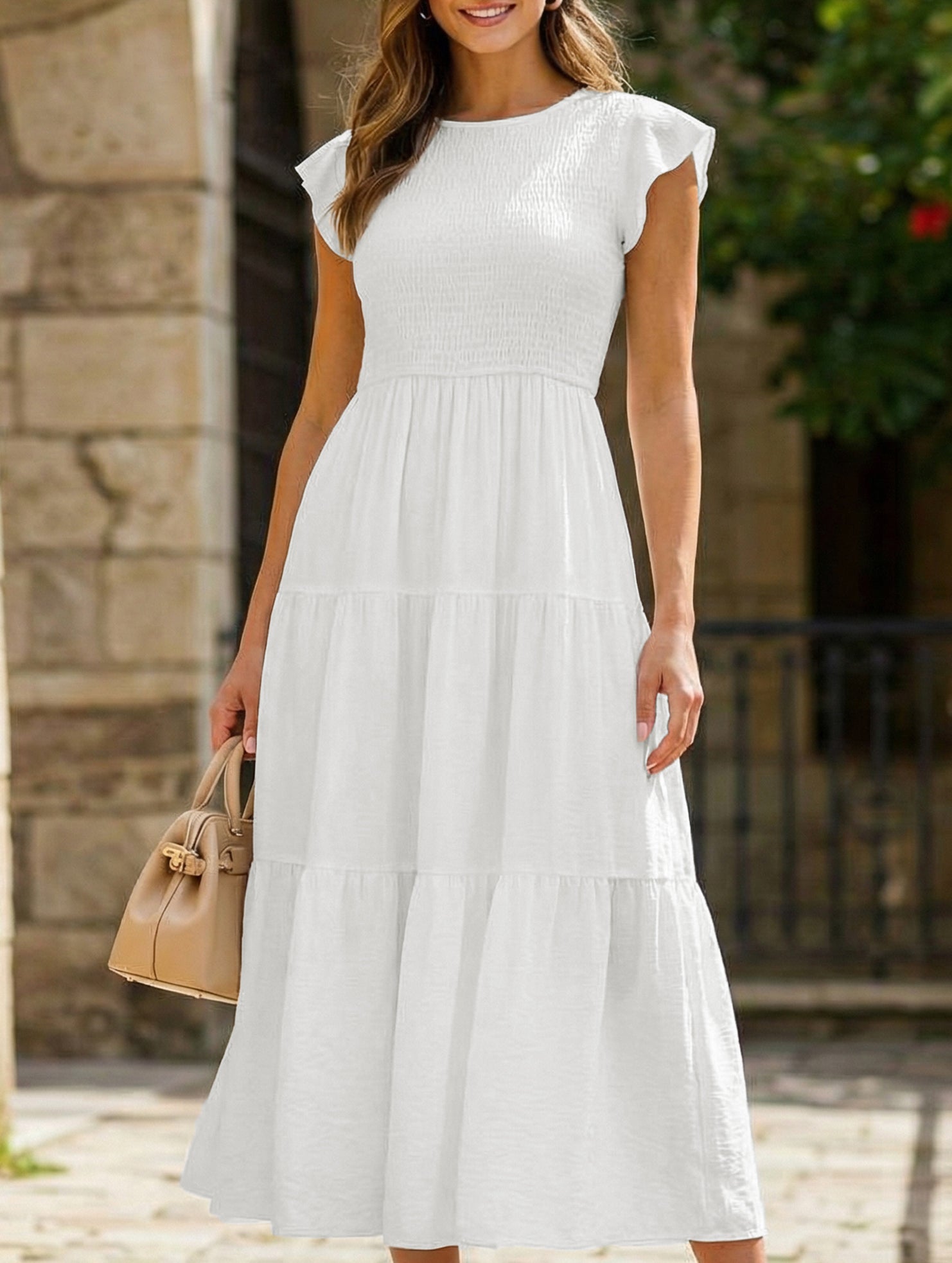 Solid color cross-border sleeved dress