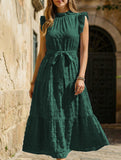Ruffled Flutter Sleeve Tie Textured Dress