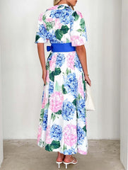 Boho Print Short Sleeve Belted A-Line Dress ??Flowy & Feminine Summer Dress