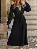 V-Neck Ruffle Pleated Bodycon Dress