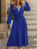 V-Neck Ruffle Pleated Bodycon Dress