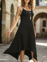 Irregular Hem Loose Midi Dress ??Solid Color, All-Season Style