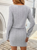 Long-sleeved knitted suspender coat dress