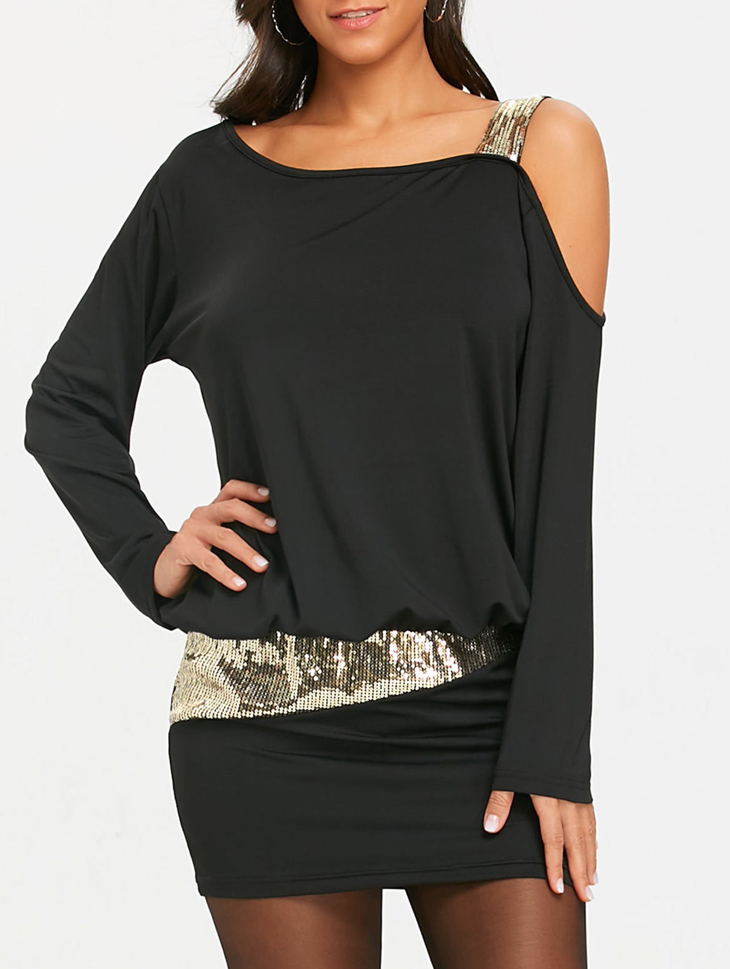 Spliced off-the-shoulder dress