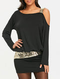 Spliced off-the-shoulder dress