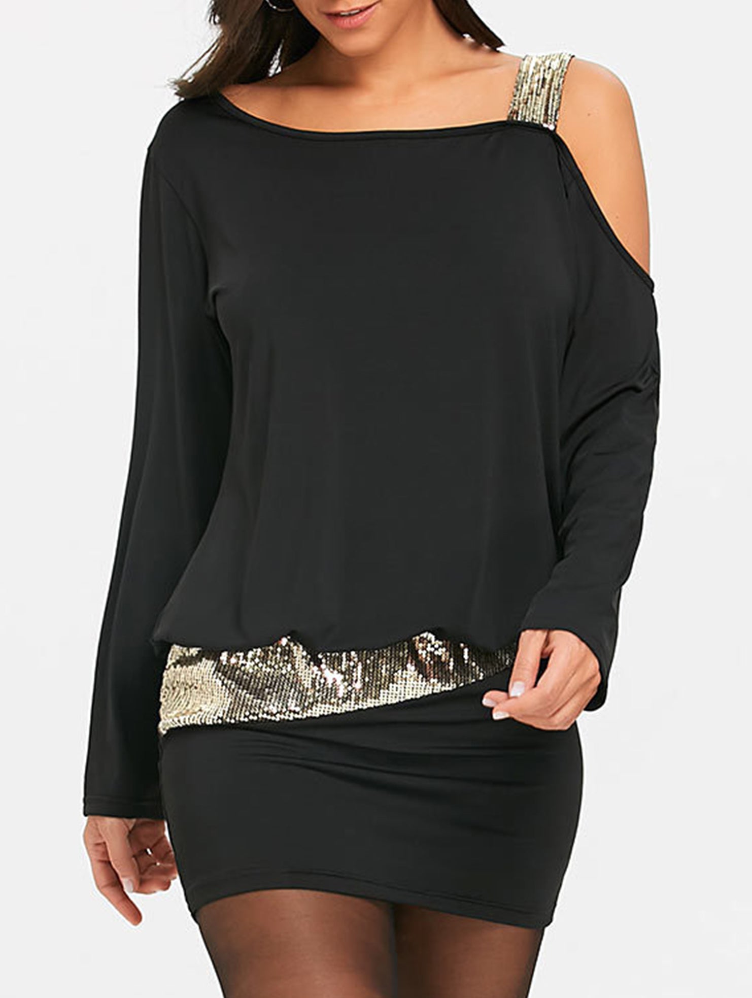 Spliced off-the-shoulder dress