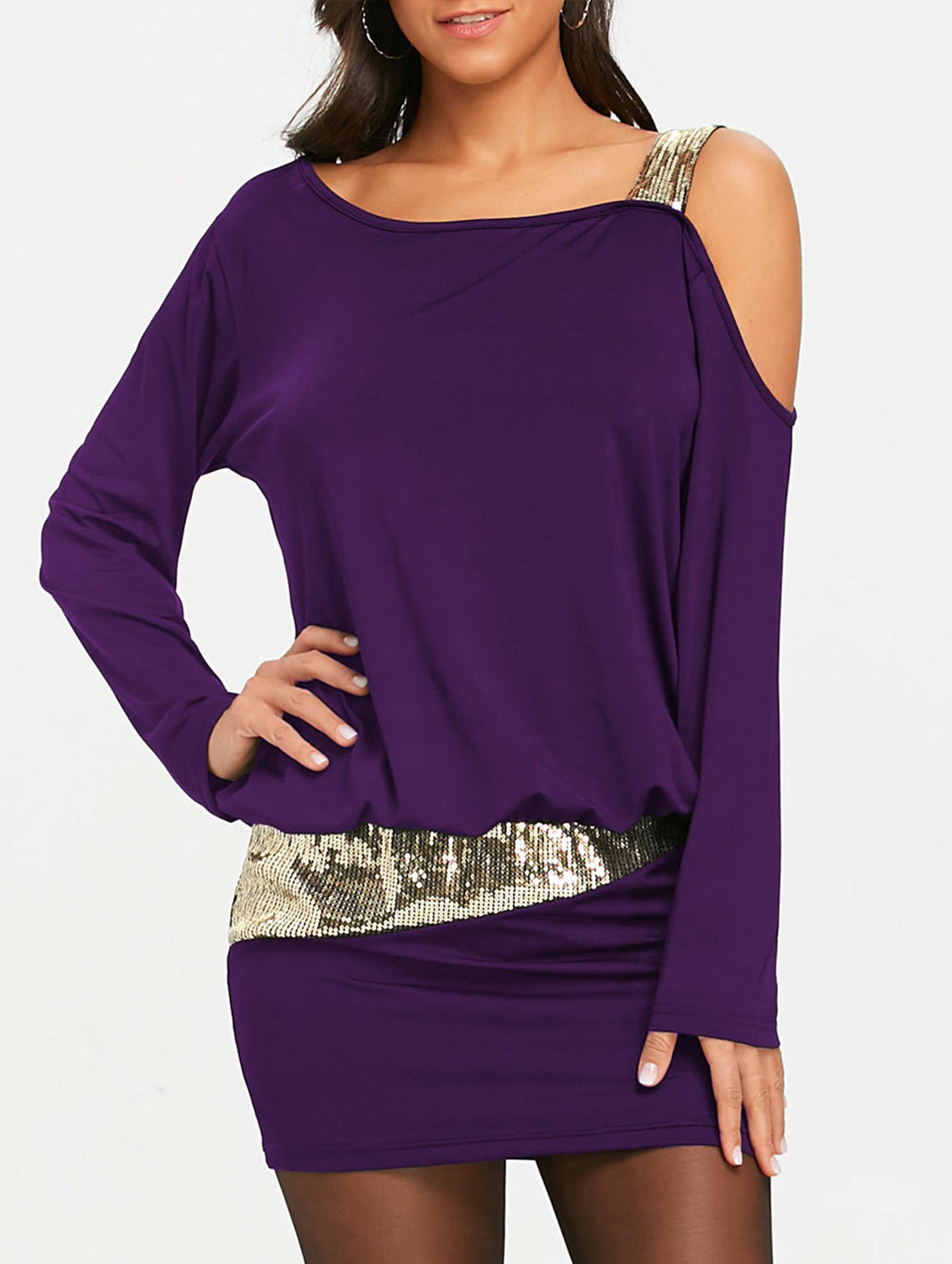 Spliced off-the-shoulder dress