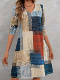 Fashionable V-neck Colorful Plaid Dress
