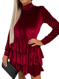 Pleated solid color high waist slim dress