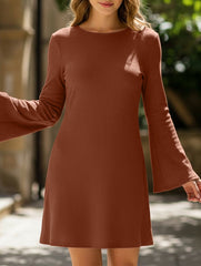 Brown Textured Open Back Bow Dress