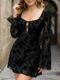 Casual Floral Cutout Bow Dress