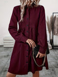 Lapel Single-Breasted Long-Sleeved Dress