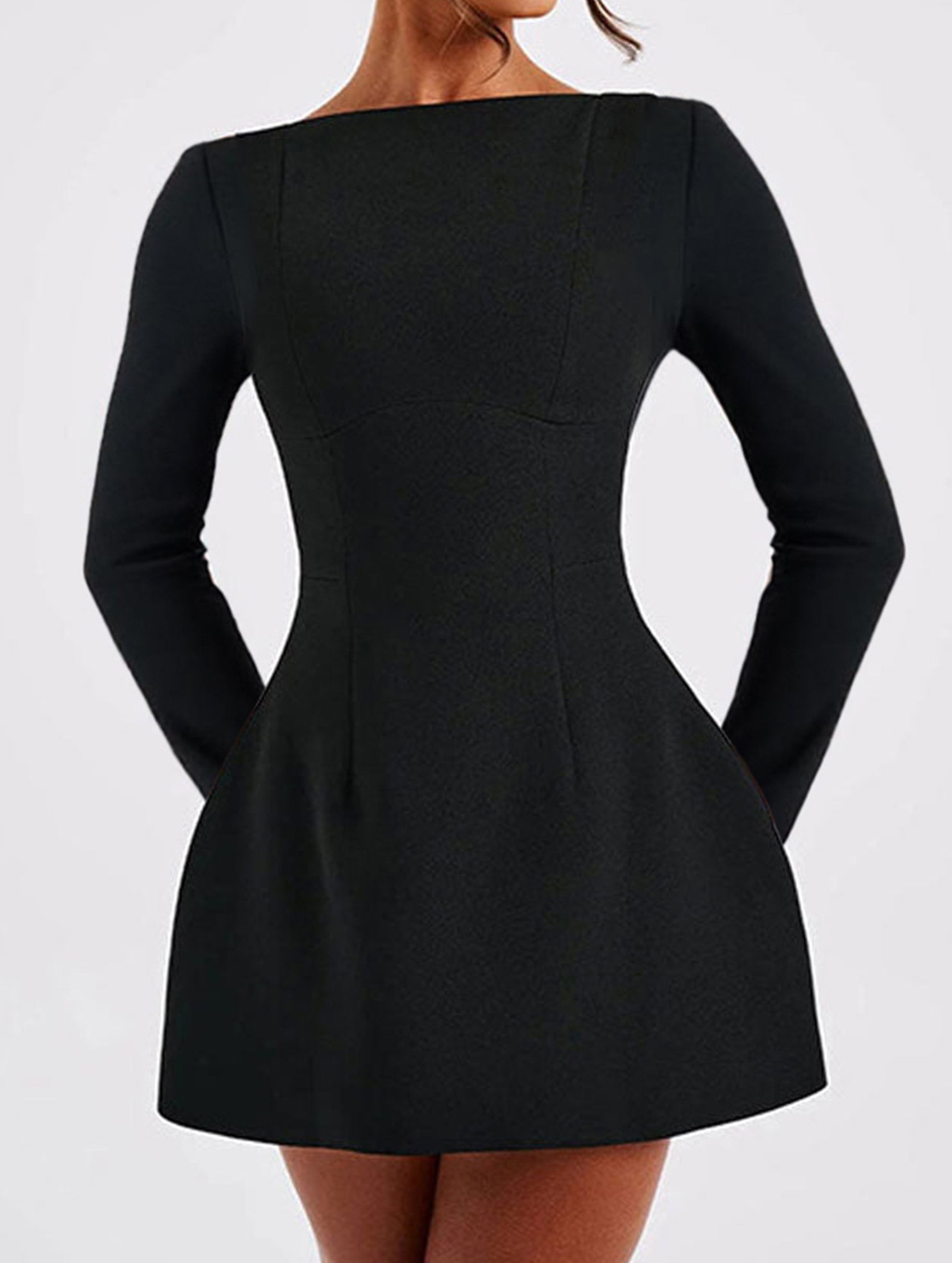 Solid color long-sleeved mini dress