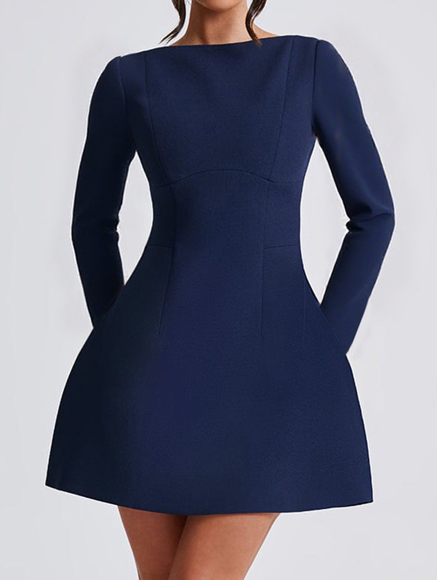 Solid color long-sleeved mini dress