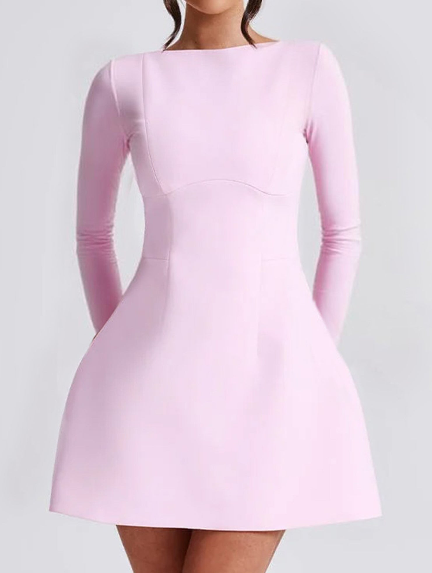 Solid color long-sleeved mini dress