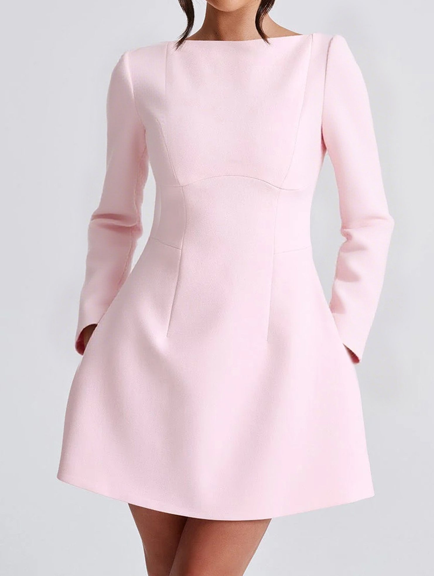 Solid color long-sleeved mini dress