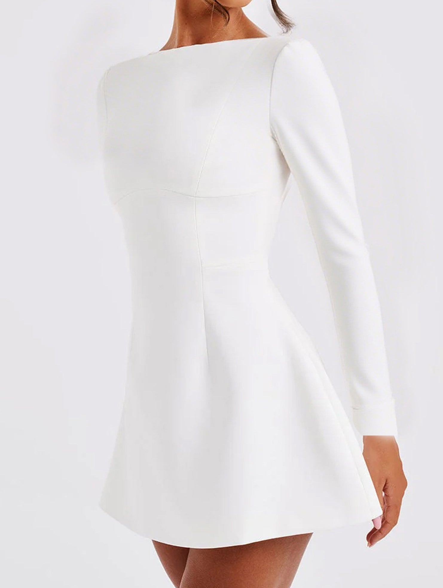 Solid color long-sleeved mini dress