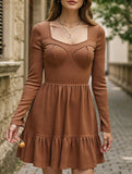Retro style waist-length square neck A-line dress