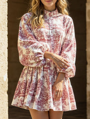Retro lace-up print dress