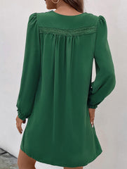 Casual V-neck pleated long-sleeved dress