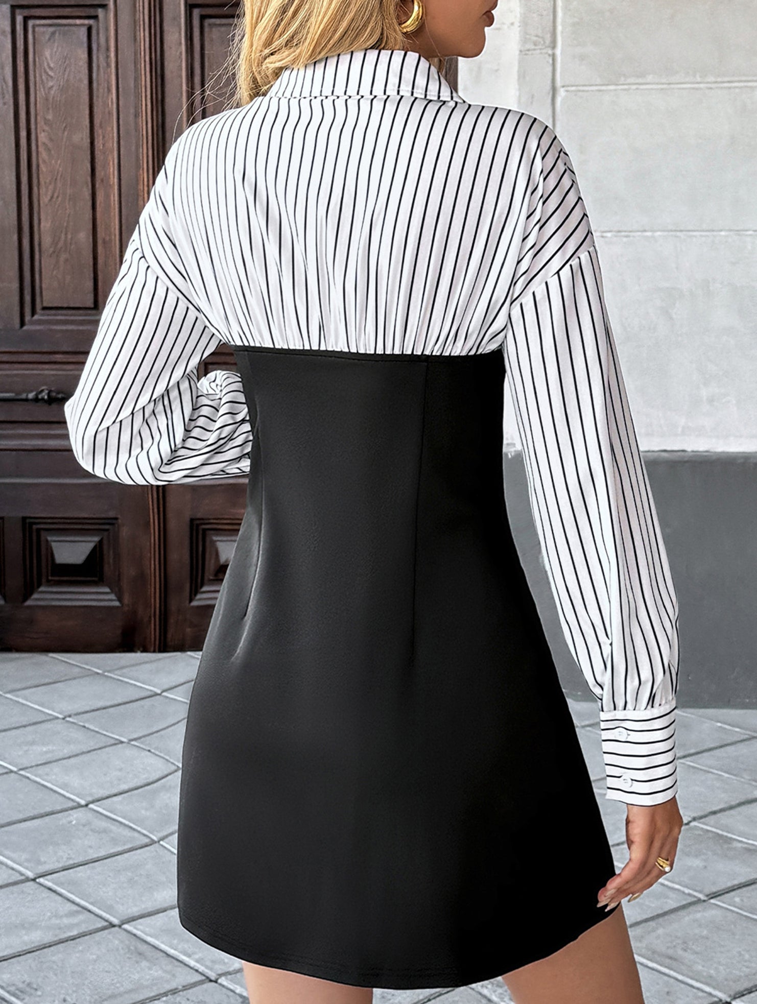 Shirt-style two-piece striped dress