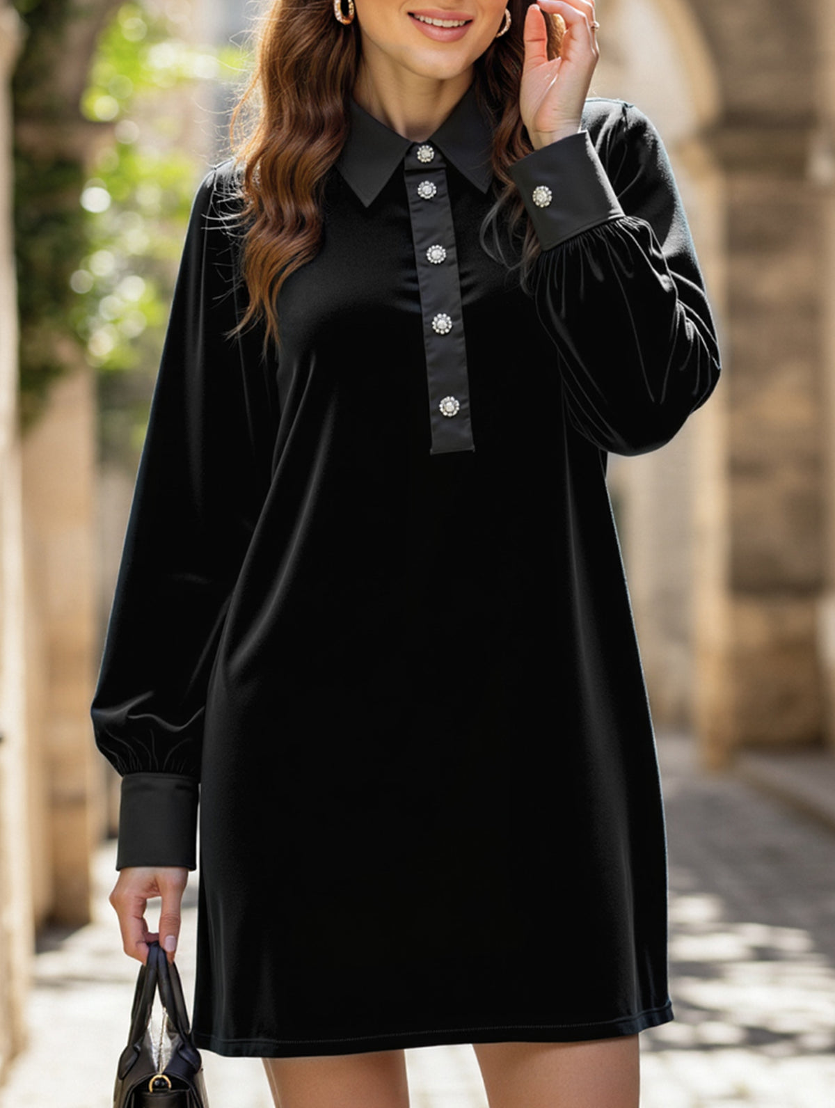 Fashionable patchwork bubble long-sleeved dress