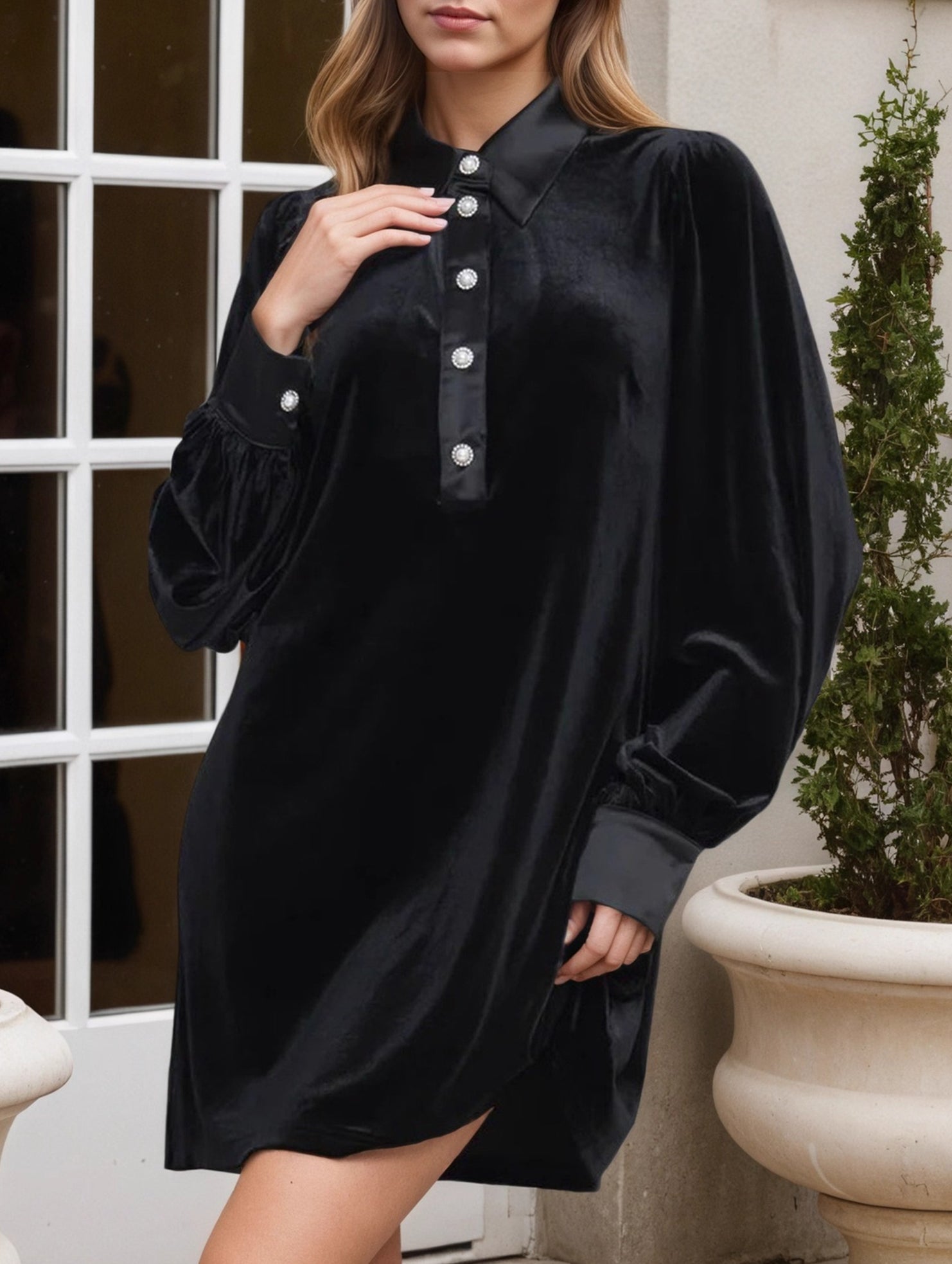 Fashionable patchwork bubble long-sleeved dress