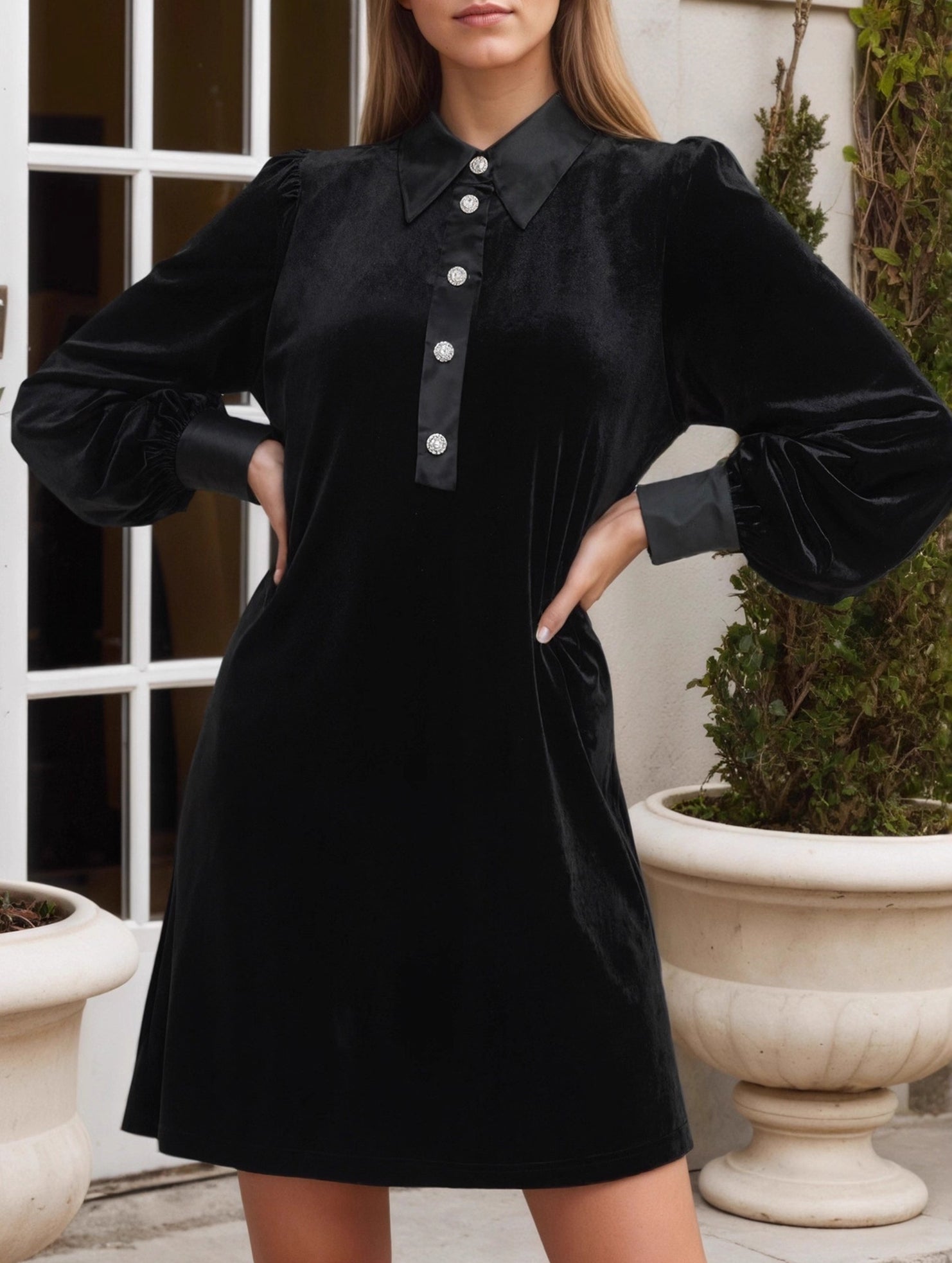 Fashionable patchwork bubble long-sleeved dress