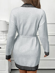 Casual striped half-high collar contrast sweater dress