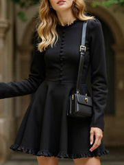 Round neck waist lace patchwork French dress