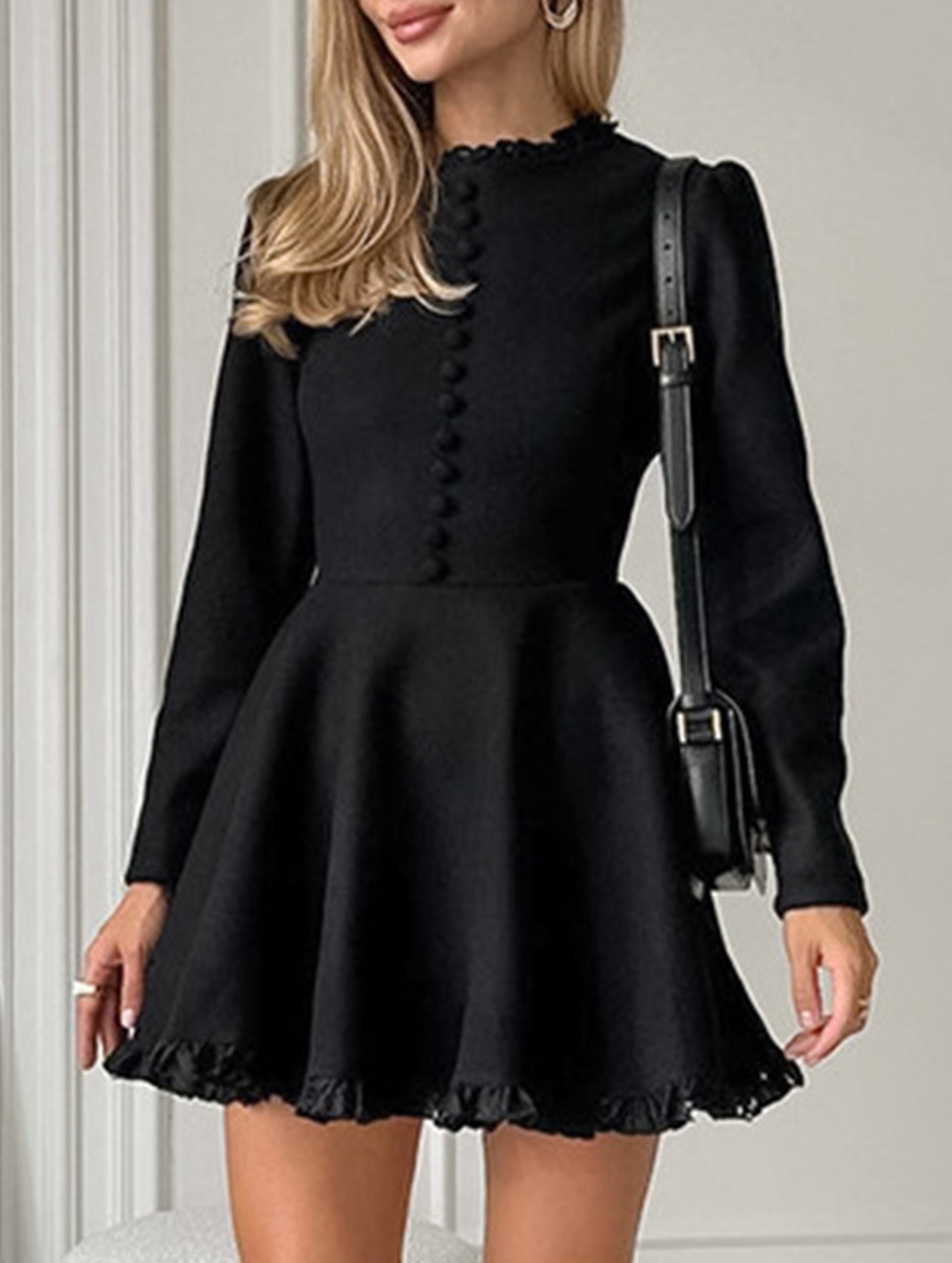 Round neck waist lace patchwork French dress