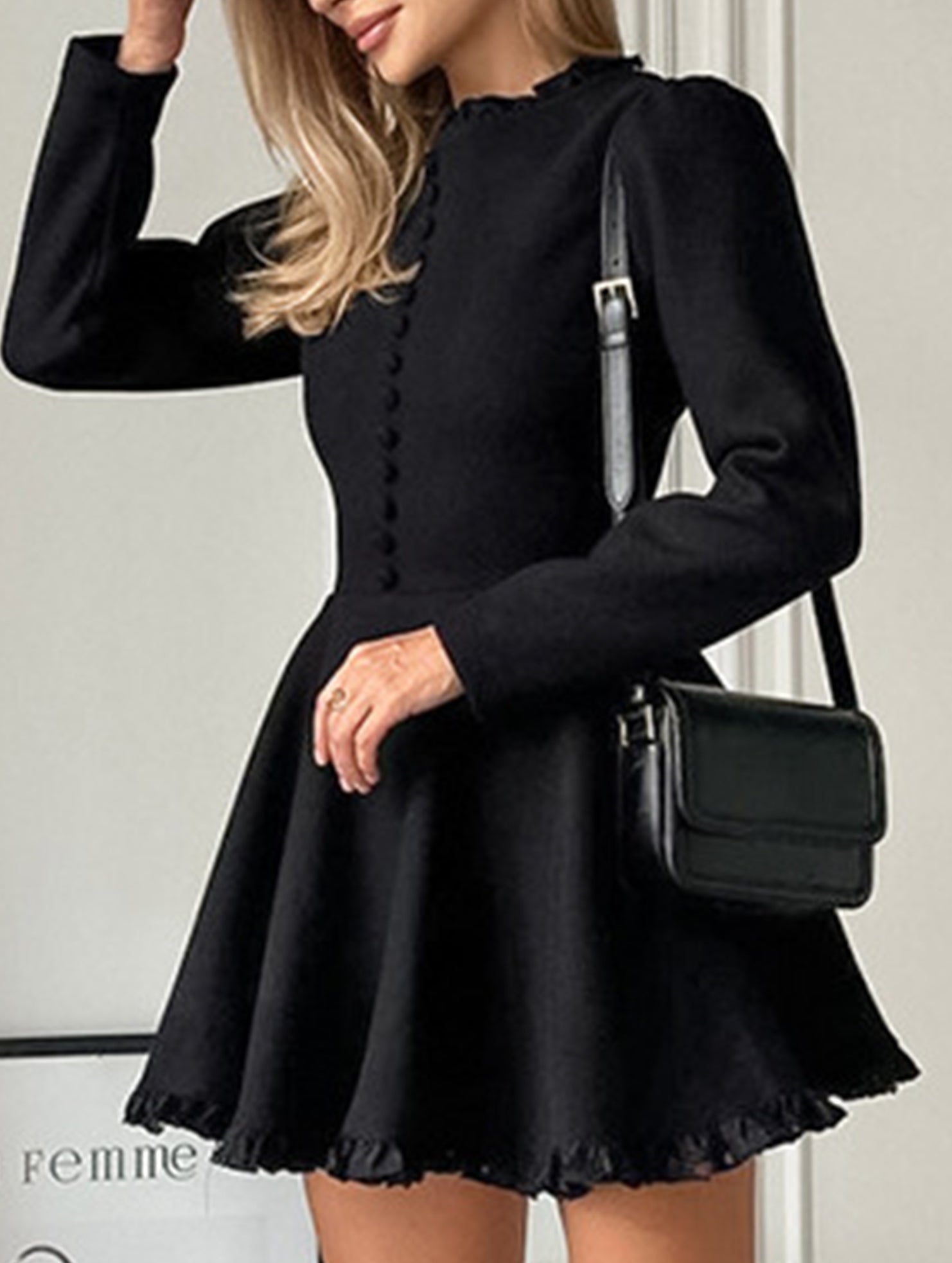 Round neck waist lace patchwork French dress