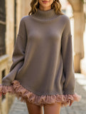 High-neck ruffled patchwork sweater
