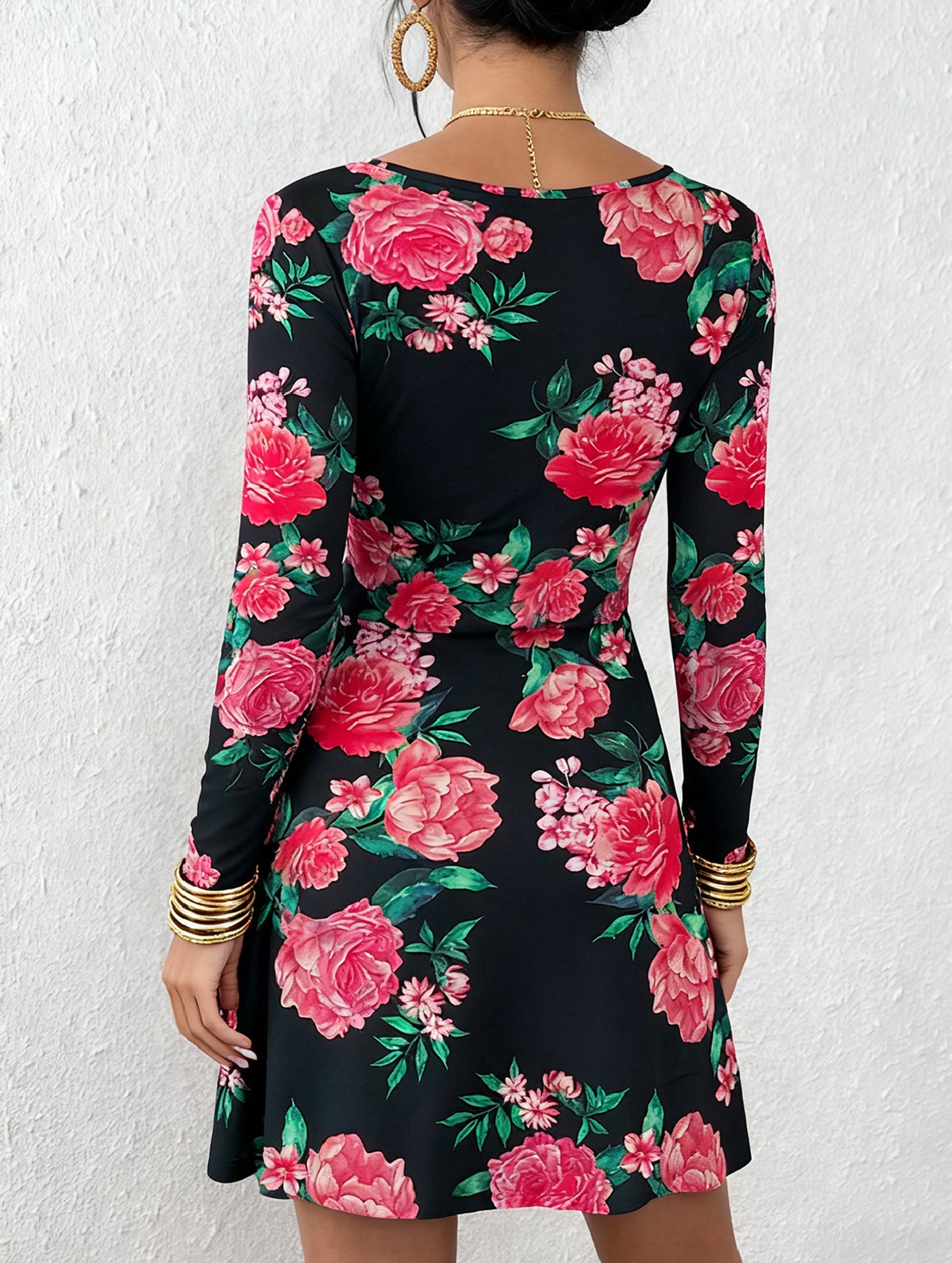 Casual V-print A-line dress