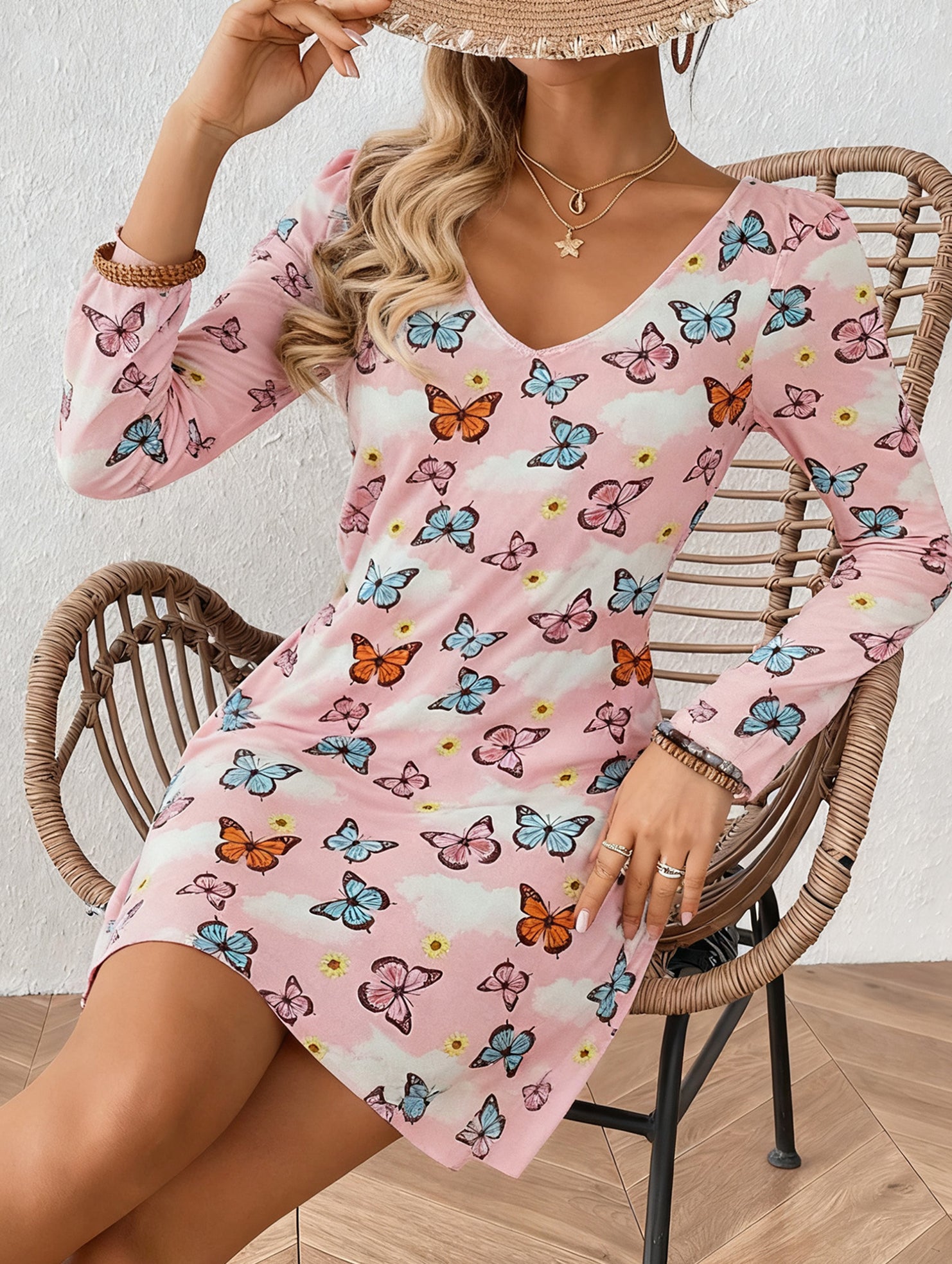 Casual V-print A-line dress