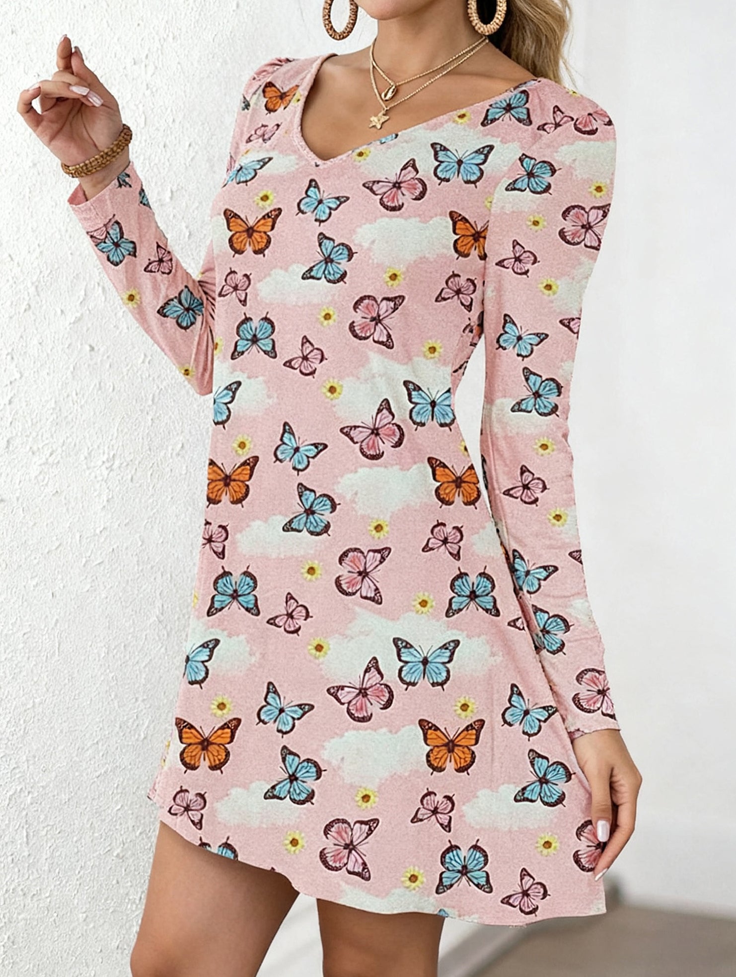 Casual V-print A-line dress