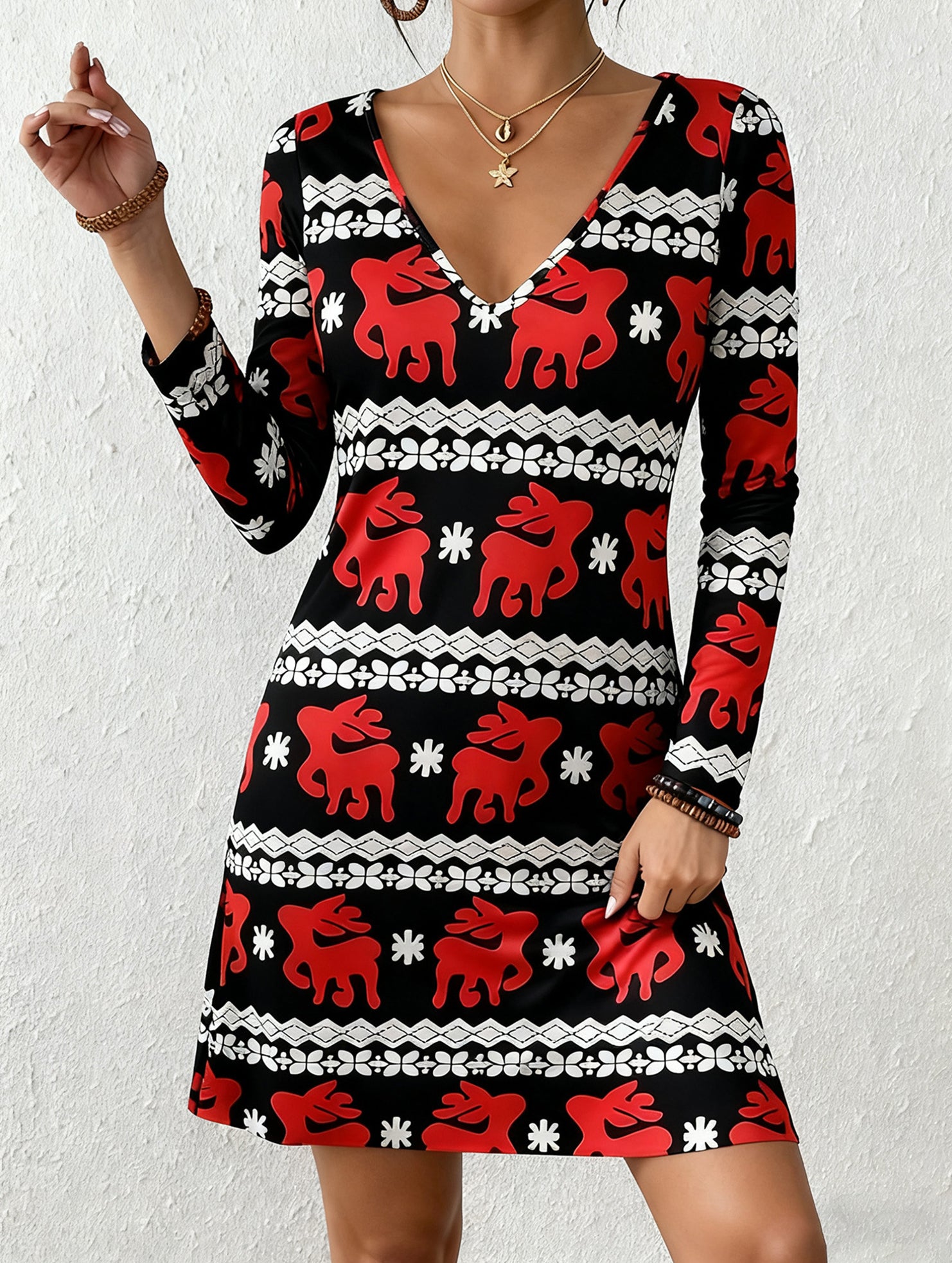 Casual V-print A-line dress