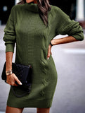 High-neck long-sleeved bodycon sweater dress