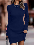 Round neck long-sleeved bodycon sweater dress