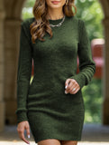 Round neck long-sleeved bodycon sweater dress