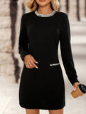 Solid color casual round neck dress