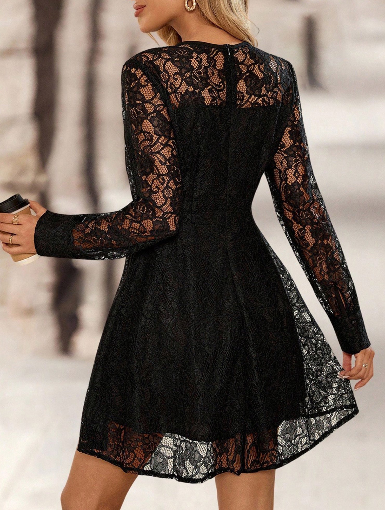 Solid color double-layer lace dress