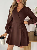 Retro waist tie long sleeve dress