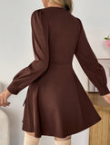 Retro waist tie long sleeve dress