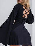 Casual bell-sleeve backless dress
