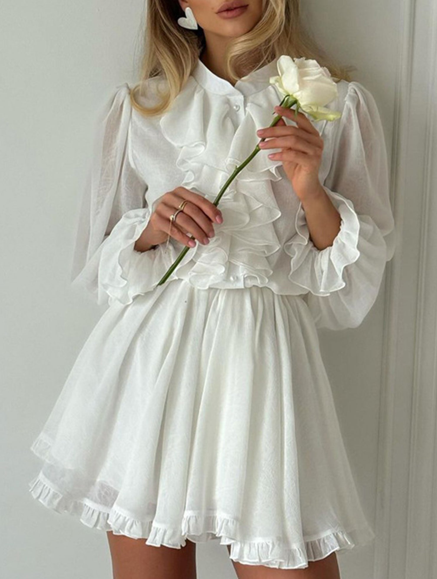 Stand-up collar elastic waist A-line skirt