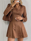 Solid color fitted waist long sleeve lapel dress